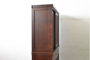 中古　民芸家具　和光　NEW北樹　水屋115K　上質な和の空間を演出する二段重ね水屋箪笥(食器棚、茶箪笥、重ねタンス、キャビネット、収納棚、戸棚、店舗什器)(R-074071)