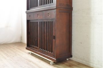中古　民芸家具　和光　NEW北樹　水屋115K　上質な和の空間を演出する二段重ね水屋箪笥(食器棚、茶箪笥、重ねタンス、キャビネット、収納棚、戸棚、店舗什器)(R-074071)
