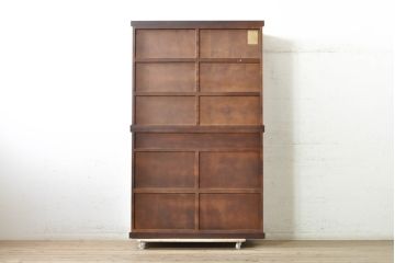 中古　民芸家具　和光　NEW北樹　水屋115K　上質な和の空間を演出する二段重ね水屋箪笥(食器棚、茶箪笥、重ねタンス、キャビネット、収納棚、戸棚、店舗什器)(R-074071)