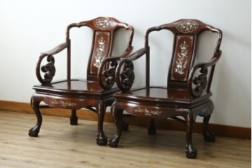 螺鈿細工　骨董品　応接　テーブル　イス　5点セット中古品 椅子・ベンチ 螺鈿 |家具の販売・通販|【公式】アンティーク家具