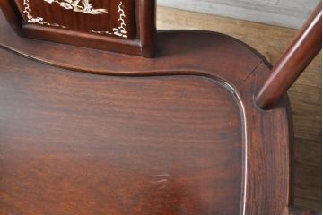 和製ビンテージ　螺鈿(ラデン)細工　象嵌入り　凝ったデザインが目を惹くアームチェア2脚セット(ラウンジチェア、ダイニングチェア、板座チェア、椅子、イス、ヴィンテージ)(R-074073)