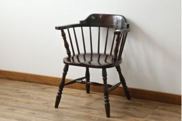 和製ビンテージ　松本民芸家具　#91型　落ち着きのある大人カフェ風インテリアが叶うキャプテンチェア(アームチェア、板座チェア、ダイニングチェア、椅子、イス、ヴィンテージ)(定価約13万円)(R-074079)