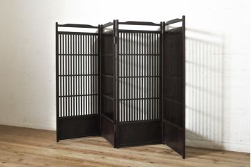 中古　上品な佇まいの民芸風四連衝立て(衝い立て、パーテーション、つい立て、仕切り)(R-074084)