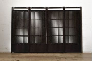 中古　上品な佇まいの民芸風四連衝立て(衝い立て、パーテーション、つい立て、仕切り)(R-074084)