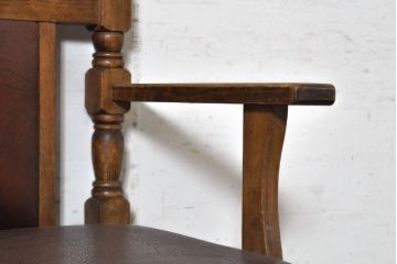 和製ビンテージ　しっかりした作りと凝ったデザインが魅力のチャイルドチェア(キッズチェア、アームチェア、ダイニングチェア、こども椅子、子どもイス、ヴィンテージ)(R-074085)