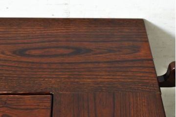 中古　美品!!　高級品!!　国産職人手作り品　総欅(ケヤキ)材　車輪(キャスター)付き囲炉裏テーブル(サイドテーブル、サービス台、キッチンワゴン)(R-074090)