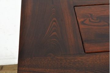 中古　美品!!　高級品!!　国産職人手作り品　総欅(ケヤキ)材　車輪(キャスター)付き囲炉裏テーブル(サイドテーブル、サービス台、キッチンワゴン)(R-074090)