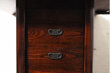 中古　美品!!　高級品!!　国産職人手作り品　総欅(ケヤキ)材　車輪(キャスター)付き囲炉裏テーブル(サイドテーブル、サービス台、キッチンワゴン)(R-074090)