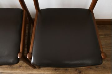 和製ビンテージ　青林製作所　チーク材　合皮　スタイリッシュな佇まいが魅力的なダイニングチェア4脚セット(椅子、イス、ヴィンテージ、バラ売り可能)(R-074093)