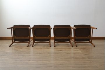 和製ビンテージ　青林製作所　チーク材　合皮　スタイリッシュな佇まいが魅力的なダイニングチェア4脚セット(椅子、イス、ヴィンテージ、バラ売り可能)(R-074093)