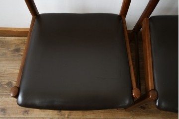 和製ヴィンテージ　青林製作所　チーク材　合皮　スタイリッシュな佇まいが魅力的なダイニングチェア2脚セット　(R-074094)