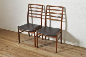 和製ヴィンテージ　青林製作所　チーク材　合皮　スタイリッシュな佇まいが魅力的なダイニングチェア2脚セット　(R-074094)