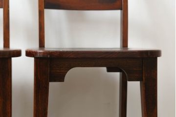 中古　美品　秋田川連漆器　栓材　漆塗り　座面のデザインが目を惹くチェア2脚セット(ダイニングチェア、板座チェア、椅子、イス)(定価2脚で推定約25万円)(R-074102)