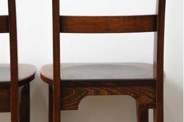 中古　美品　秋田川連漆器　栓材　漆塗り　座面のデザインが目を惹くチェア2脚セット(ダイニングチェア、板座チェア、椅子、イス)(定価2脚で推定約25万円)(R-074102)