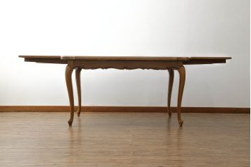 フランスアンティーク　オーク材　すらっと伸びた猫脚が上品なパーケットリーエクステンションテーブル(ダイニングテーブル、4人掛け、6人掛け、食卓)(R-074103)
