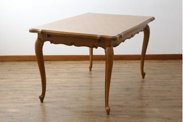 フランスアンティーク　オーク材　すらっと伸びた猫脚が上品なパーケットリーエクステンションテーブル(ダイニングテーブル、4人掛け、6人掛け、食卓)(R-074103)