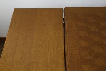 フランスアンティーク　オーク材　すらっと伸びた猫脚が上品なパーケットリーエクステンションテーブル(ダイニングテーブル、4人掛け、6人掛け、食卓)(R-074103)