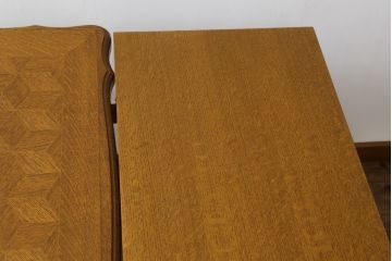 フランスアンティーク　オーク材　すらっと伸びた猫脚が上品なパーケットリーエクステンションテーブル(ダイニングテーブル、4人掛け、6人掛け、食卓)(R-074103)