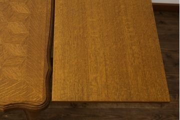 フランスアンティーク　オーク材　すらっと伸びた猫脚が上品なパーケットリーエクステンションテーブル(ダイニングテーブル、4人掛け、6人掛け、食卓)(R-074103)
