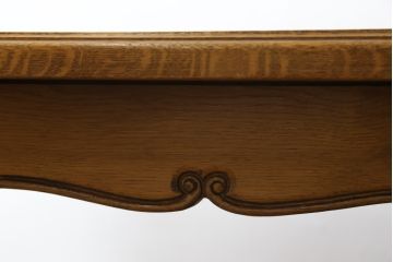 フランスアンティーク　オーク材　すらっと伸びた猫脚が上品なパーケットリーエクステンションテーブル(ダイニングテーブル、4人掛け、6人掛け、食卓)(R-074103)