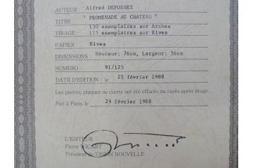 真作　証明書付き　オリジナル版画作品　アルフレッド デフォッセ(Alfred Defossez)　シャトー・ブラン　91/125(デフォセ、Promenade by the castle、ビジョン ヌーベル(VISION NOUVELLE)社、絵画、額装)(R-074104)