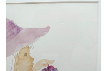 真作　いわさきちひろ　ぶどうを持つ少女　ちひろ美術館公認印　300/500　リトグラフ(石版画、額装、箱付き)(R-074105)