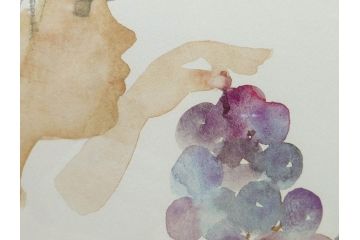 真作　いわさきちひろ　ぶどうを持つ少女　ちひろ美術館公認印　300/500　リトグラフ(石版画、額装、箱付き)(R-074105)