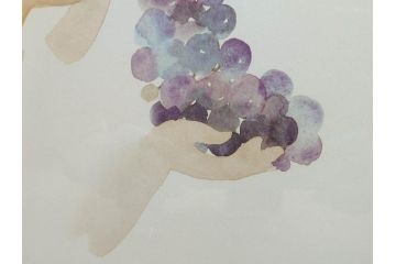 真作　いわさきちひろ　ぶどうを持つ少女　ちひろ美術館公認印　300/500　リトグラフ(石版画、額装、箱付き)(R-074105)