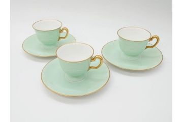 オールド大倉　大倉陶園(OKURA、OAC)　色蒔き　優しい色合いが素敵なデミタスカップ&ソーサー3客セット(洋食器、C&S)(R-074106)