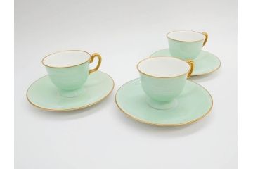 オールド大倉　大倉陶園(OKURA、OAC)　色蒔き　優しい色合いが素敵なデミタスカップ&ソーサー3客セット(洋食器、C&S)(R-074106)
