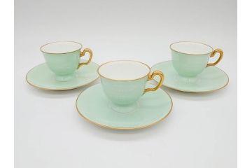 オールド大倉　大倉陶園(OKURA、OAC)　色蒔き　優しい色合いが素敵なデミタスカップ&ソーサー3客セット(洋食器、C&S)(R-074106)