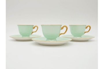 オールド大倉　大倉陶園(OKURA、OAC)　色蒔き　優しい色合いが素敵なデミタスカップ&ソーサー3客セット(洋食器、C&S)(R-074106)