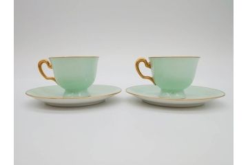オールド大倉　大倉陶園(OKURA、OAC)　色蒔き　優しい色合いが素敵なデミタスカップ&ソーサー3客セット(洋食器、C&S)(R-074106)
