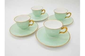 オールド大倉　大倉陶園(OKURA、OAC)　色蒔き　優しい色合いが素敵なデミタスカップ&ソーサー4客セット(洋食器、C&S)(R-074107)