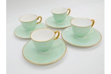 オールド大倉　大倉陶園(OKURA、OAC)　色蒔き　優しい色合いが素敵なデミタスカップ&ソーサー4客セット(洋食器、C&S)(R-074107)