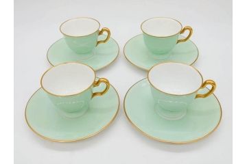 オールド大倉　大倉陶園(OKURA、OAC)　色蒔き　優しい色合いが素敵なデミタスカップ&ソーサー4客セット(洋食器、C&S)(R-074107)
