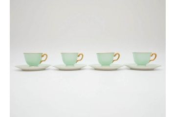 オールド大倉　大倉陶園(OKURA、OAC)　色蒔き　優しい色合いが素敵なデミタスカップ&ソーサー4客セット(洋食器、C&S)(R-074107)