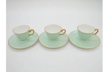 オールド大倉　大倉陶園(OKURA、OAC)　色蒔き　優しい色合いが素敵なデミタスカップ&ソーサー4客セット(洋食器、C&S)(R-074107)