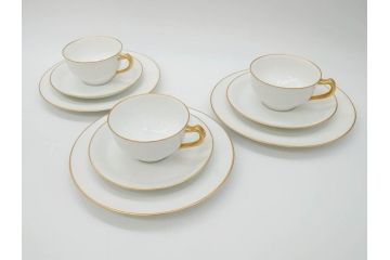 オールド大倉　大倉陶園(OKURA、OAC)　ゴールドライン　シンプルなデザインで取り入れやすいトリオ3客セット(カップ&ソーサー、プレート、皿、C&S、洋食器)(R-074109)