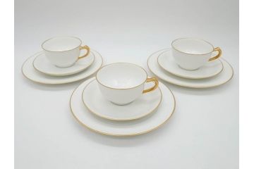 オールド大倉　大倉陶園(OKURA、OAC)　ゴールドライン　シンプルなデザインで取り入れやすいトリオ3客セット(カップ&ソーサー、プレート、皿、C&S、洋食器)(R-074109)