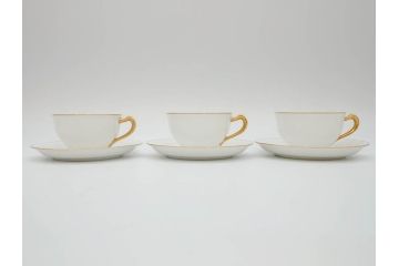 オールド大倉　大倉陶園(OKURA、OAC)　ゴールドライン　シンプルなデザインで取り入れやすいトリオ3客セット(カップ&ソーサー、プレート、皿、C&S、洋食器)(R-074109)