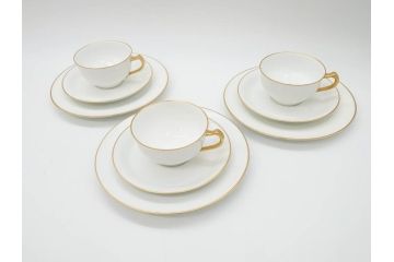 オールド大倉　大倉陶園(OKURA、OAC)　ゴールドライン　シンプルなデザインで取り入れやすいトリオ3客セット(カップ&ソーサー、プレート、皿、C&S、洋食器)(R-074110)