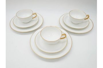 オールド大倉　大倉陶園(OKURA、OAC)　ゴールドライン　シンプルなデザインで取り入れやすいトリオ3客セット(カップ&ソーサー、プレート、皿、C&S、洋食器)(R-074110)