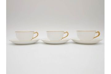 オールド大倉　大倉陶園(OKURA、OAC)　ゴールドライン　シンプルなデザインで取り入れやすいトリオ3客セット(カップ&ソーサー、プレート、皿、C&S、洋食器)(R-074110)