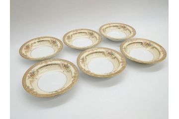 オールドノリタケ　NORITAKE　金彩　煌びやかなデザインが目を惹くボウル6客セット(花、フラワー、プレート、皿、洋食器、サラダ)(R-074111)