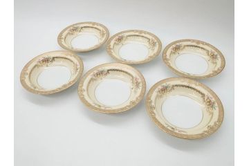 オールドノリタケ　NORITAKE　金彩　煌びやかなデザインが目を惹くボウル6客セット(花、フラワー、プレート、皿、洋食器、サラダ)(R-074112)