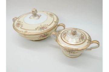 オールドノリタケ　NORITAKE　金彩　ゴールドの装飾が華やかさを演出するチューリン&シュガーポット(花、フラワー、ボンボン入れ、小物入れ、蓋物、洋食器)(R-074113)