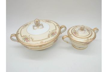 オールドノリタケ　NORITAKE　金彩　ゴールドの装飾が華やかさを演出するチューリン&シュガーポット(花、フラワー、ボンボン入れ、小物入れ、蓋物、洋食器)(R-074113)