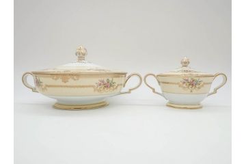 オールドノリタケ　NORITAKE　金彩　ゴールドの装飾が華やかさを演出するチューリン&シュガーポット(花、フラワー、ボンボン入れ、小物入れ、蓋物、洋食器)(R-074113)