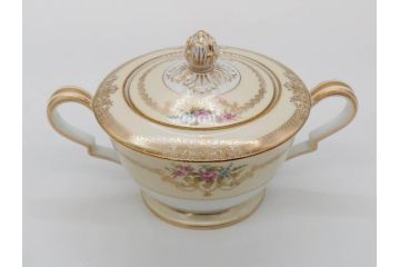 オールドノリタケ　NORITAKE　金彩　ゴールドの装飾が華やかさを演出するチューリン&シュガーポット(花、フラワー、ボンボン入れ、小物入れ、蓋物、洋食器)(R-074113)